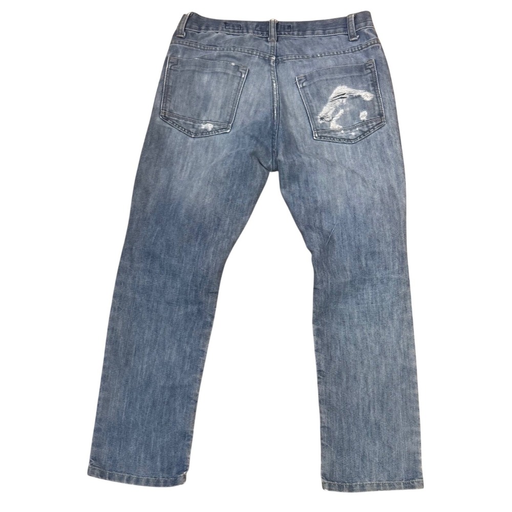 PD&C Men's Blue Medium Wash Ripped Denim Slim Straight Distressed Jeans Sz 32x30 - Picture 4 of 10